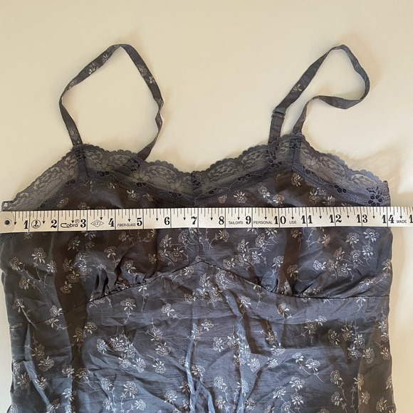 VTG Y2K American Eagle Silk Babydoll Cami Top Gray Lace Floral Fairy Grunge Sz 2 - Picture 4 of 10